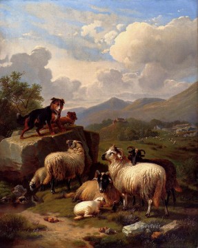 On The Lookout Eugene Verboeckhoven animal sheep dog Oil Paintings